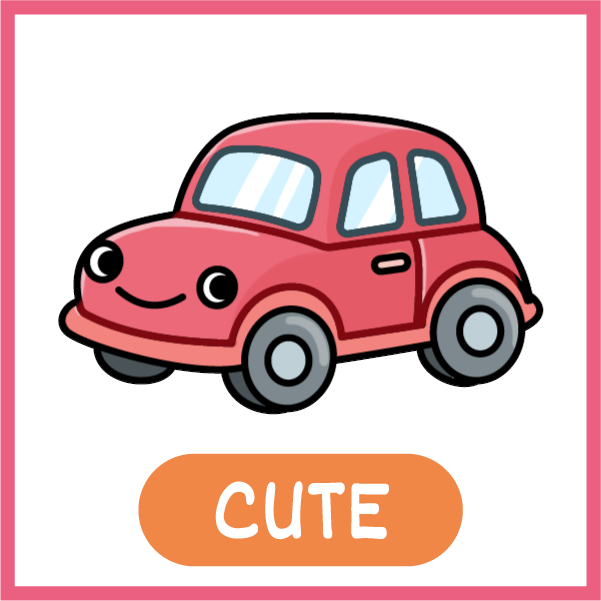 Recognizable: a smiling red car, one of the everyday objects in the book
