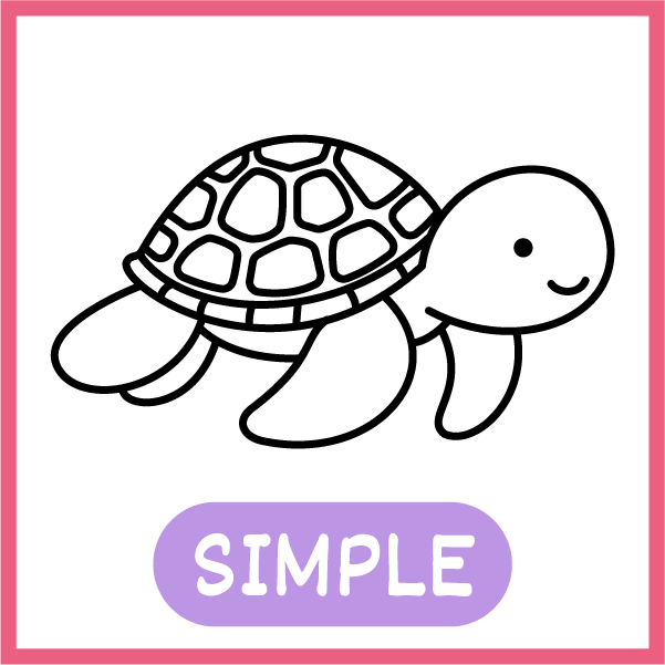 Simple: an outline turtle drawn with thick lines, one object on the page