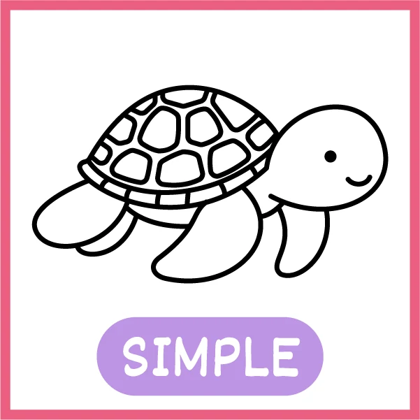 Simple: an outline turtle drawn with thick lines, one object on the page